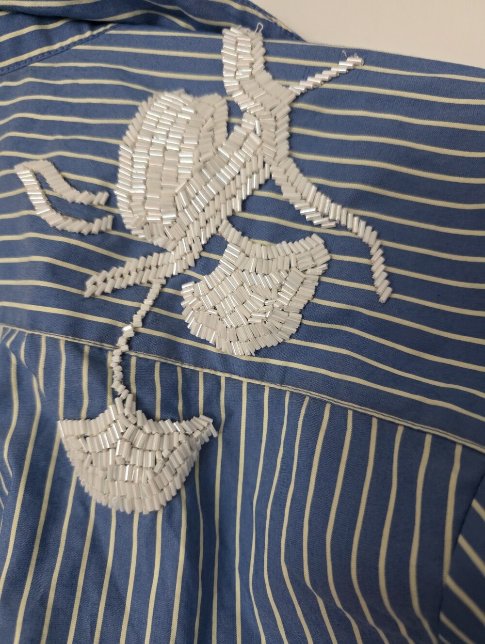 cinq à sept Blue and White Striped Tie-Front Shirt with Beaded Floral - Picture 12 of 12